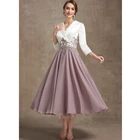 Женское платье для матери невесты, ТРАПЕЦИЕВИДНОЕ ПЛАТЬЕ С V-образным вырезом для выпускного вечера, шифоновое кружевное платье длиной ниже колена с полурукавами, модель 2022