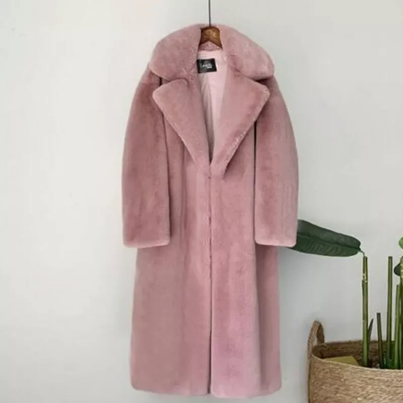 20222 New Women Winter Warm Faux Fur Coat Thick Women Long Coat Turn Down Collar Women Warm Coat Casaco Feminino Fluffy coat