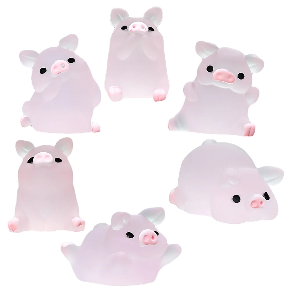 

6 Pcs Mini Ornament Luminous Car Decor Accessories Miniature Animals Resin Figurines