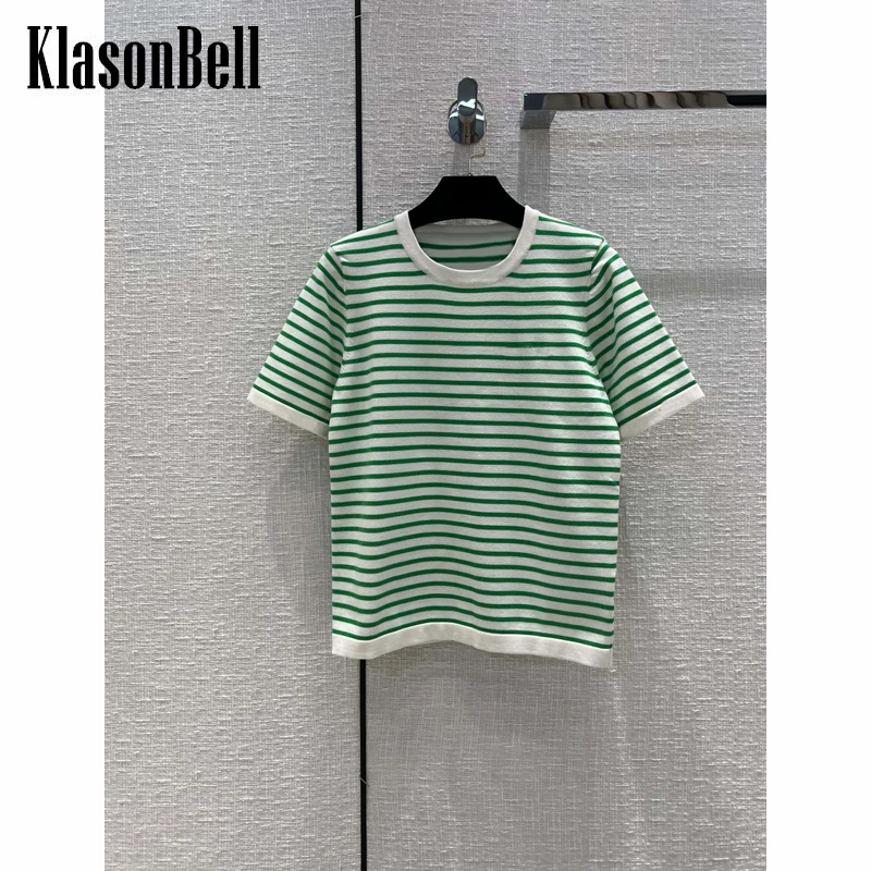 

5,14 KlasonBell Повседневная винтажная вышитая полосатая трикотажная футболка с буквами для женщин
