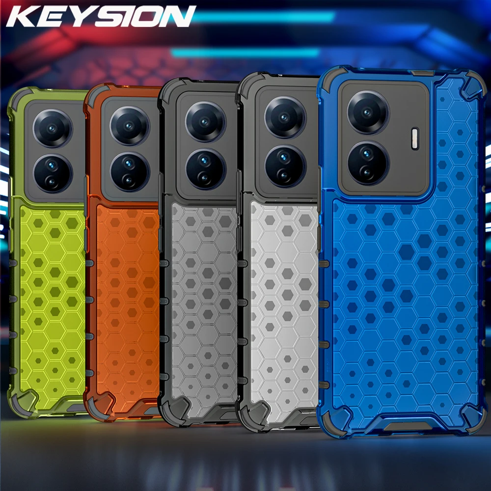 

KEYSION Shockproof Armor Case for VIVO T1 5G T1 Pro 5G India T1X Transparent Honeycomb Phone Back Cover for iQOO Z6 Pro 5G