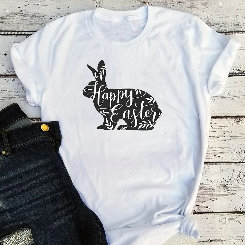 

Happy Easter Bunny Tshirt Vintage Rabbit Kawaii Clothes Fasihon Harajuku Farmhouse Easter Rabbit Tee Women Kawaii