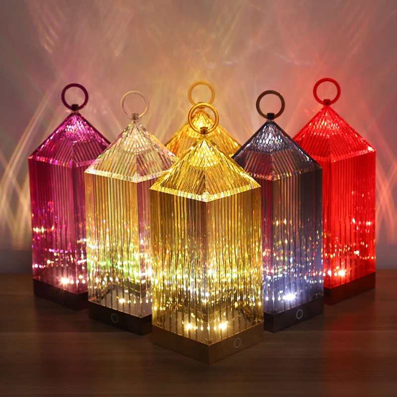 

Italian Kartell Design Acrylic Crystal Battery Lantern Bright Rechargeable Restaurant Table Light Lamps Decorative Night Source