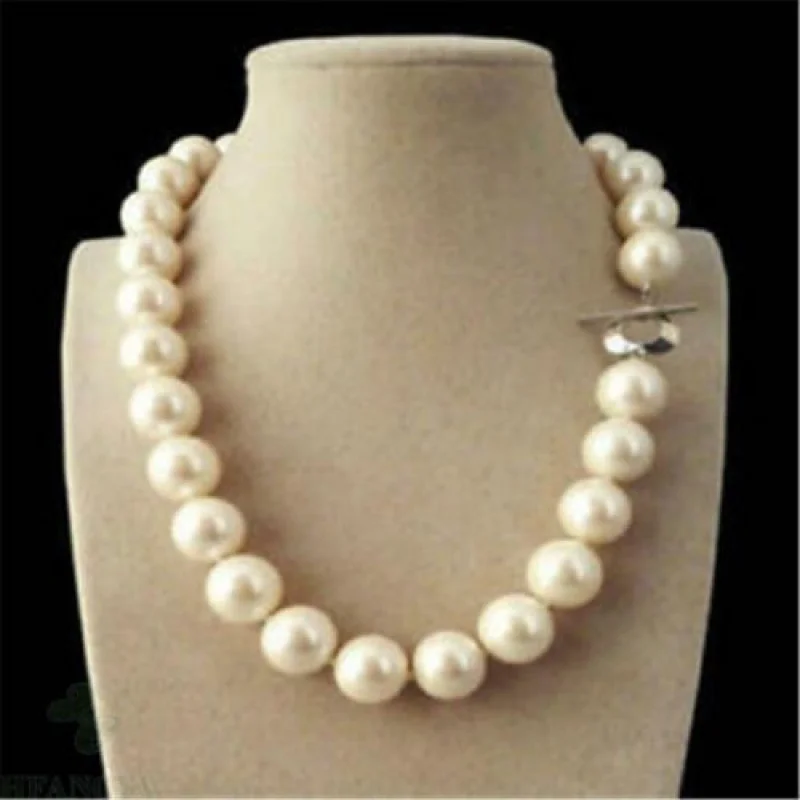 

Rare Huge 14mm Genuine White South Sea Shell Pearl Ball Beads Necklace 18 Inch AAA