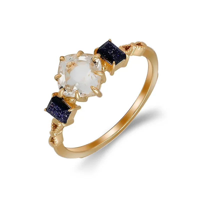 

Japanese French Light Luxury Simple Design Sense S925 Silver Plated 14K Gold White Crystal Ring