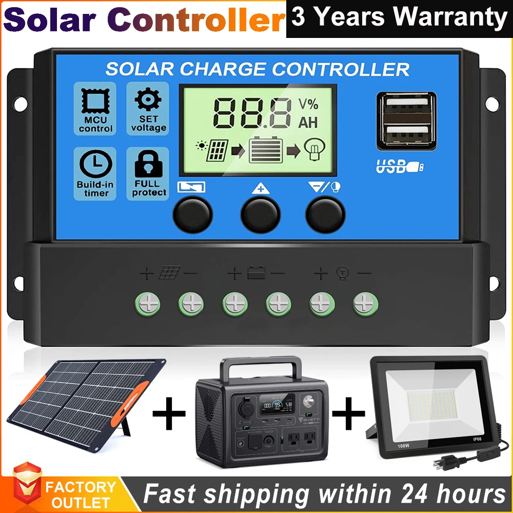 

PowMr PWM 60A 50A 40A 30A 20A 10A Solar Charge and Discharge Controller 12V 24V Auto LCD Solar Regulator with Dual USB 5V NEW