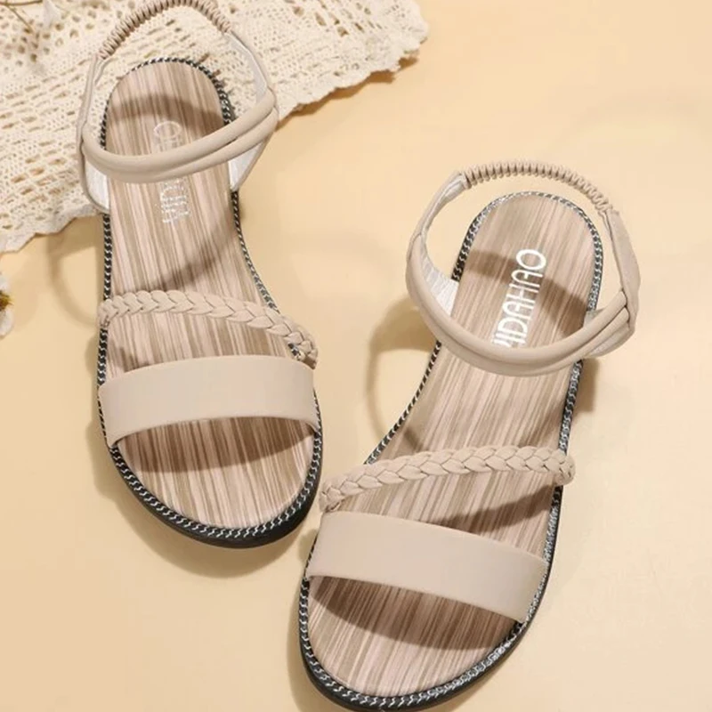 Women Braided Detail Open Toe Ankle Strap Sandals Elegant Solid Minimalist Outdoor Comfy Sandals Sexy Mature Shoes Ladies Female