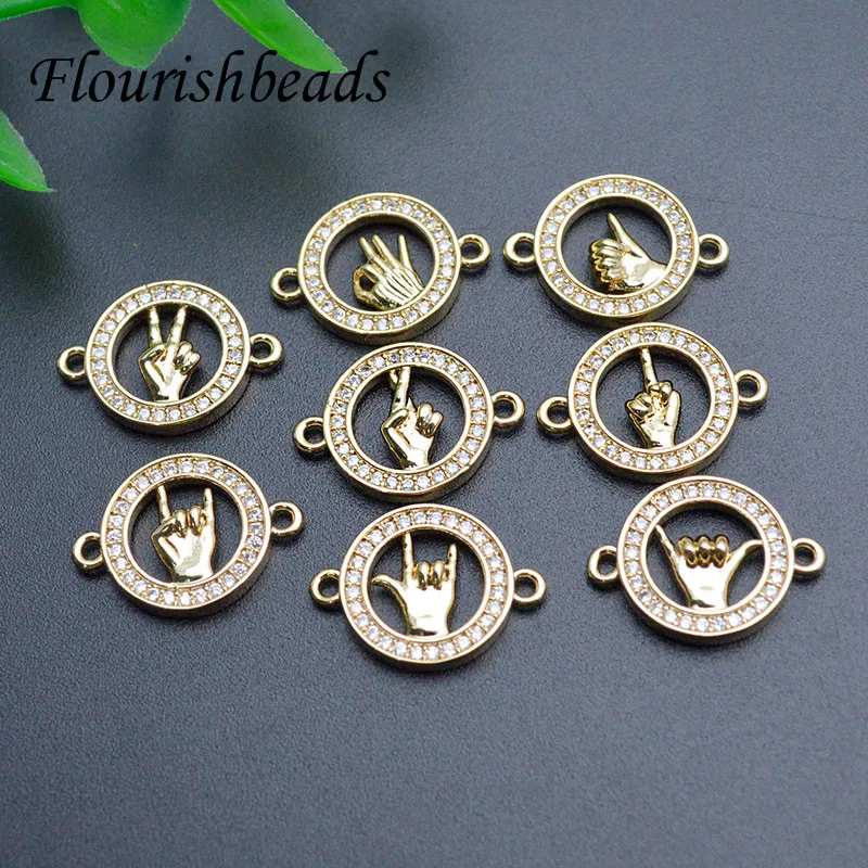 

Fashion Desin Nickel Free Anti Fading Gold Color Plating Paved CZ Beads Various Hand Gesture Bracelet Charms Jewelry Connector