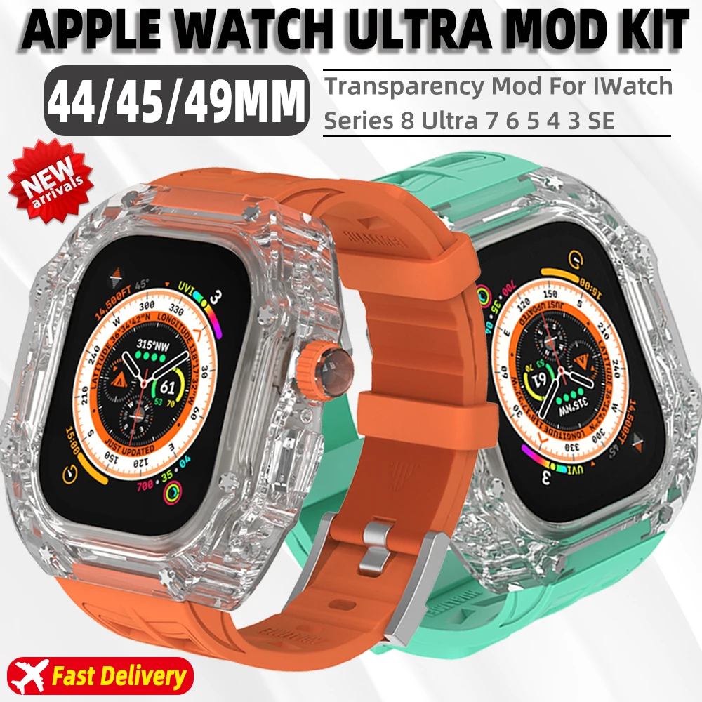 

Прозрачный модифицированный комплект для Apple Watch Ultra 8 7 6 SE 5 4, спортивный резиновый ремешок для iwatch серии 49 мм 45 мм 44 мм