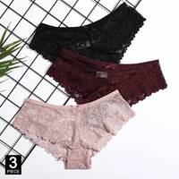 sexy lace woman panties transparent brief female underwear breathable panty girl underpants set m xxl 3 pcslot