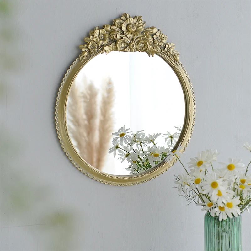

Quality Luxury Design Vintage Mirror Bathroom Round Portable Makeup Mirror Living Room Gold Macrame Specchio Decorations Items