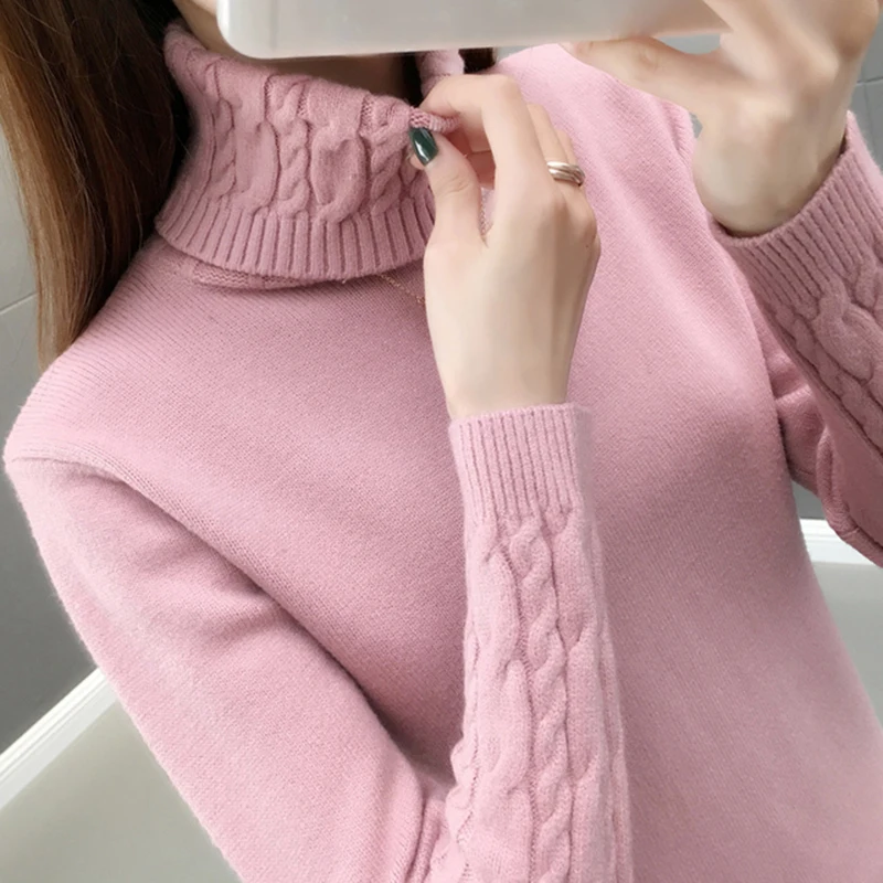 

Knitted Sweater Women 2021 Autumn Winter Korean Turtleneck Long Sleeve Pullover Female pink Knitwear