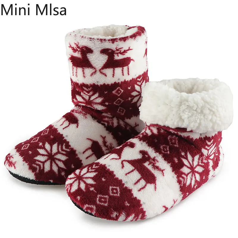 Шлепанцы Minimlsa женские зимние из искусственного плюша, хлопок, Рождественский олень, домашняя обувь для пола