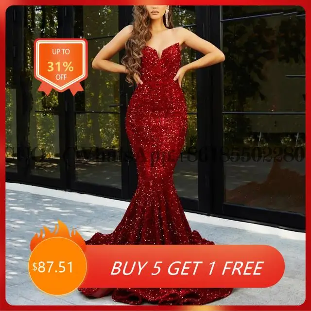 

Женское вечернее платье-Русалка со шлейфом, длинное блестящее платье с блестками и вырезом сердечком, роскошное платье для выпусквечерние ...