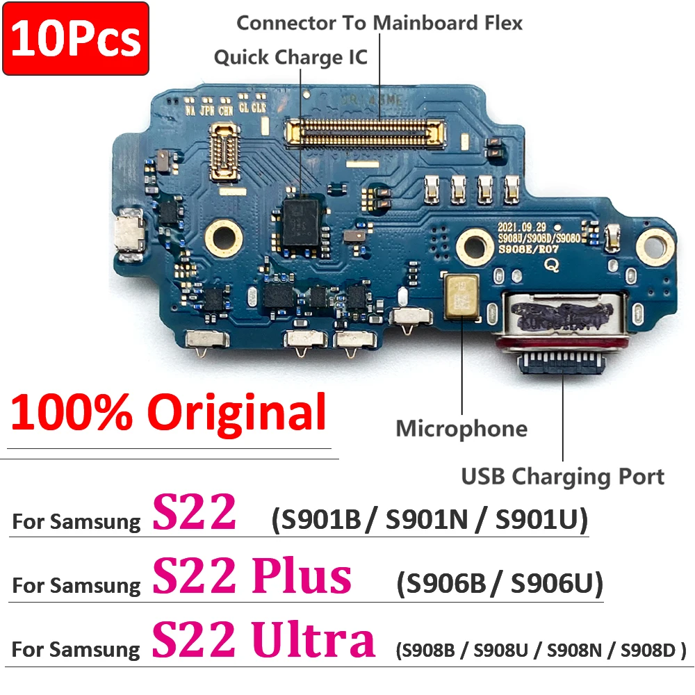 

10 шт., 100% оригинальный USB-разъем для зарядки Samsung S22 Plus Ultra S908B S908U S901B S901U S906B S906U