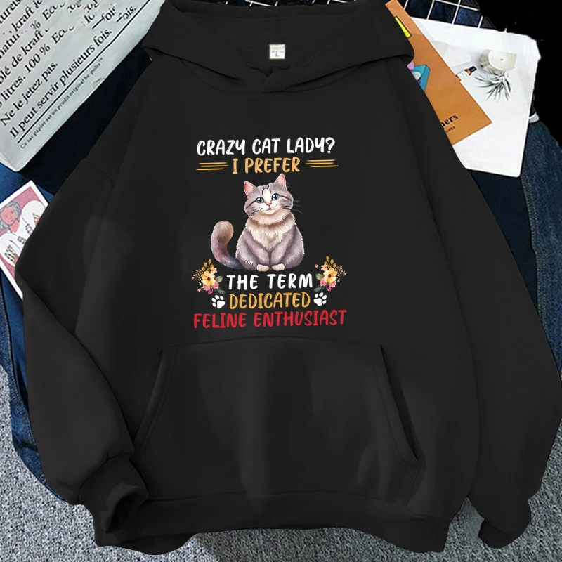 

Crazy Cat Lady Hoodies Teens Personality Sweatshirt Women Fashion Clothes Vintage Hip Hop Streetwear Fluffy Casual Y2k Top Hoody