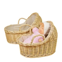 Natural Wicker Doll Cradle Sleeping Basket Hand-woven Boy Girl Toy Basket Set Doll Baby Cribs Newborn Photography Props Decor