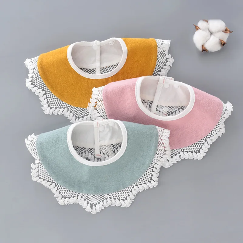 

Fashion New Baby Waterproof Bibs Round Cotton Burp Cloths Lace Print Saliva 360-degree Towel Baby Boys Girls Feeding Apron Bibs