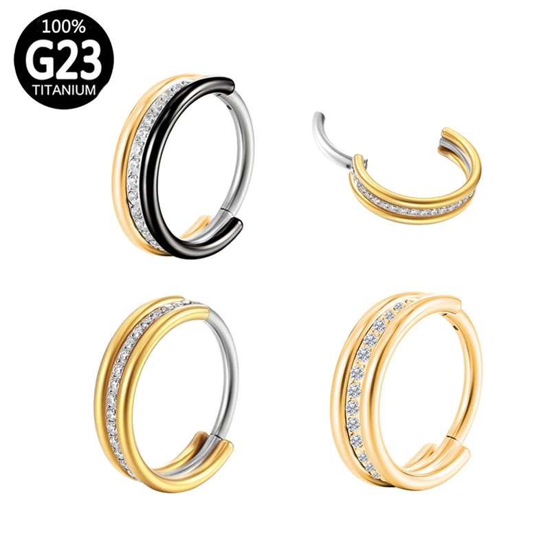 

Piercing Nose Ring G23 Titanium Zircon Black Septum Clicker Hoop Hinged Segment Tragus Helix Lip Body Conch Piercing jewelry