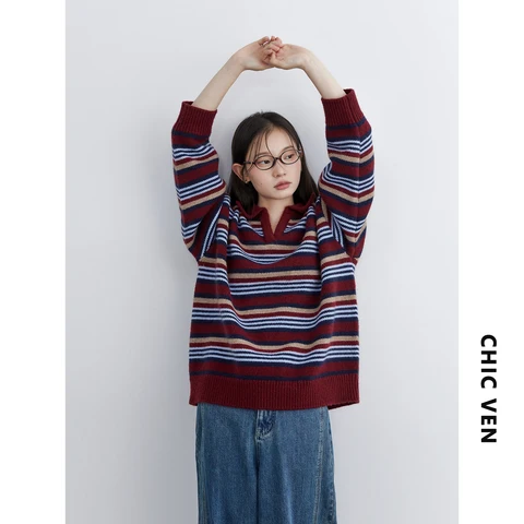Женский контрастный полосатый свитер CHIC VEN