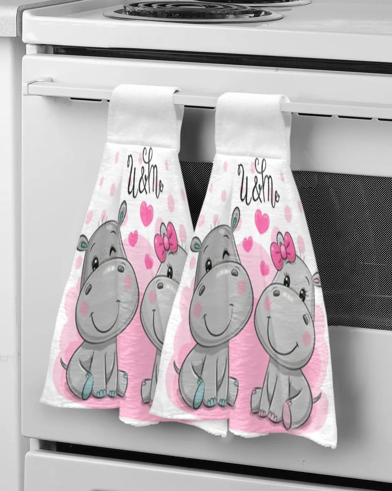 

Cute Cartoon Hippos On A Pink Background Hand Towels For Bathroom Absorbent Microfiber Kitchen Towel Tableware Cleaning Towel