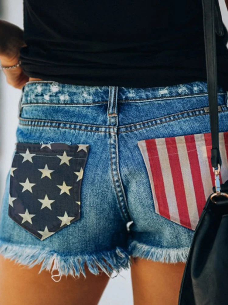 Summer Fashion Ripped Denim Short female Casual Button Fringed Jeans Short Women's Embroidery Print Streetwear Distressed Shorts