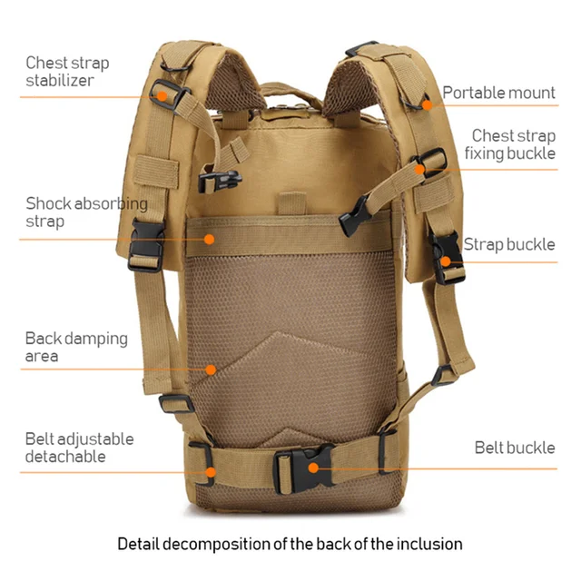 30L Tactical Backpack Nylon Waterproof Trekking Fishing Hunting Bag Outdoor Sports Mountaineering Camping Travel Backpack 5