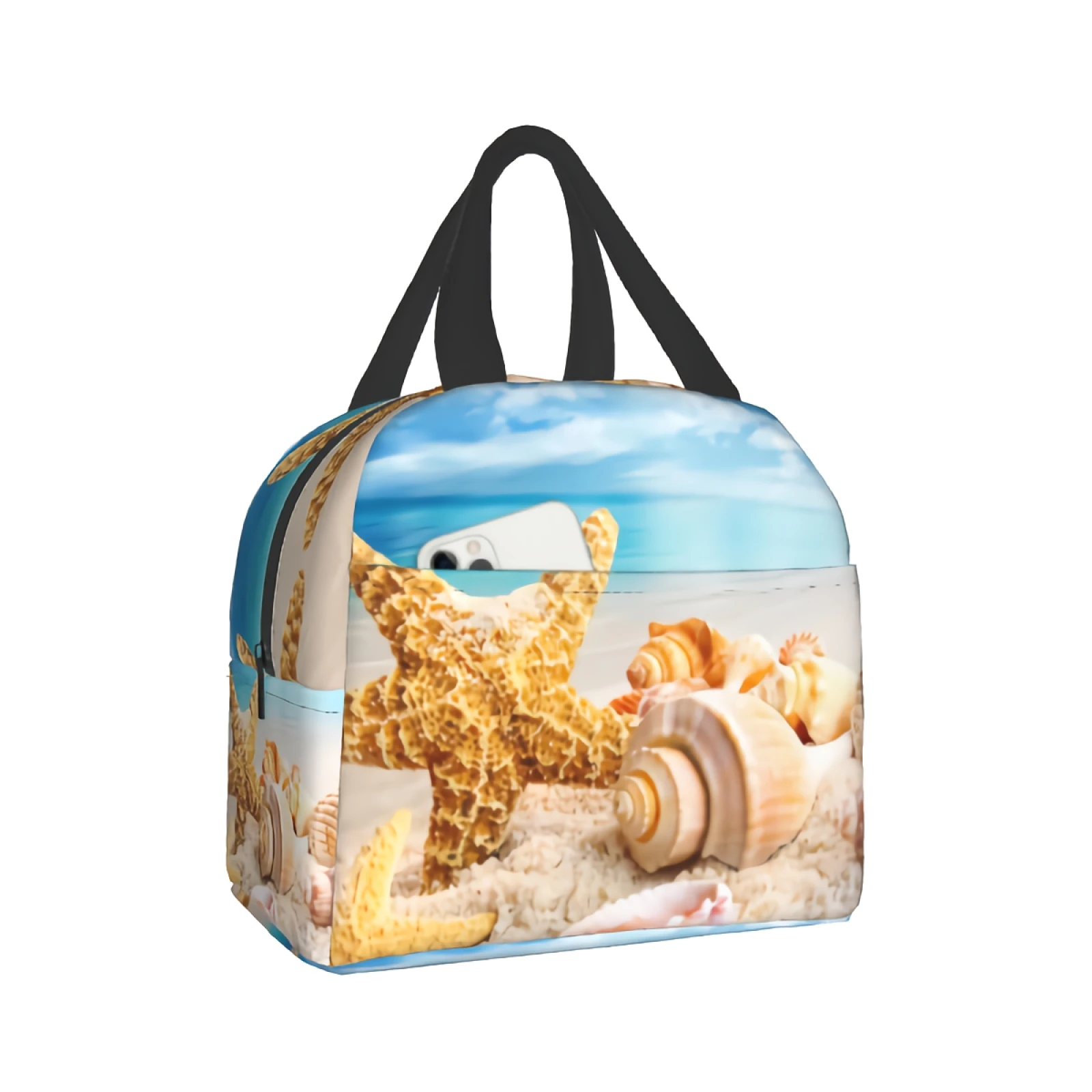 

Starfish Seashells Beach Lunch Bag Box Tote Tropical Beach Organizer Lunch Container Insulated Zipper Meal Prep Cooler Handbag