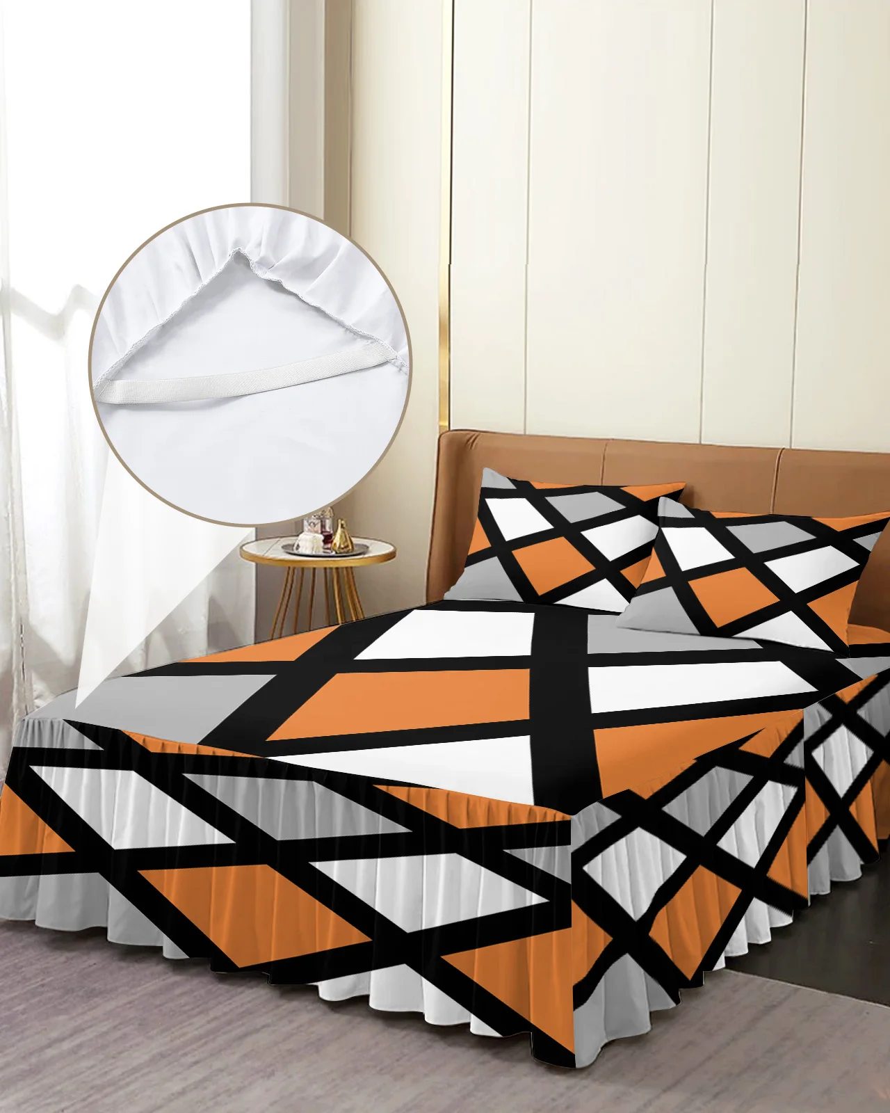 

Геометрическая квадратная постельная юбка, эластичное покрывало с наволочками, протектор для кровати, наматрасник, Комплект постельного белья, простыня