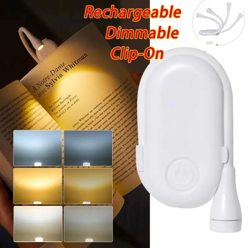 1-2Pcs Portable LED Book Lights USB Rechargeable Eye Protection Night Light Mini 360°Clip-On Desk Reading Lamp Travel Bedroom