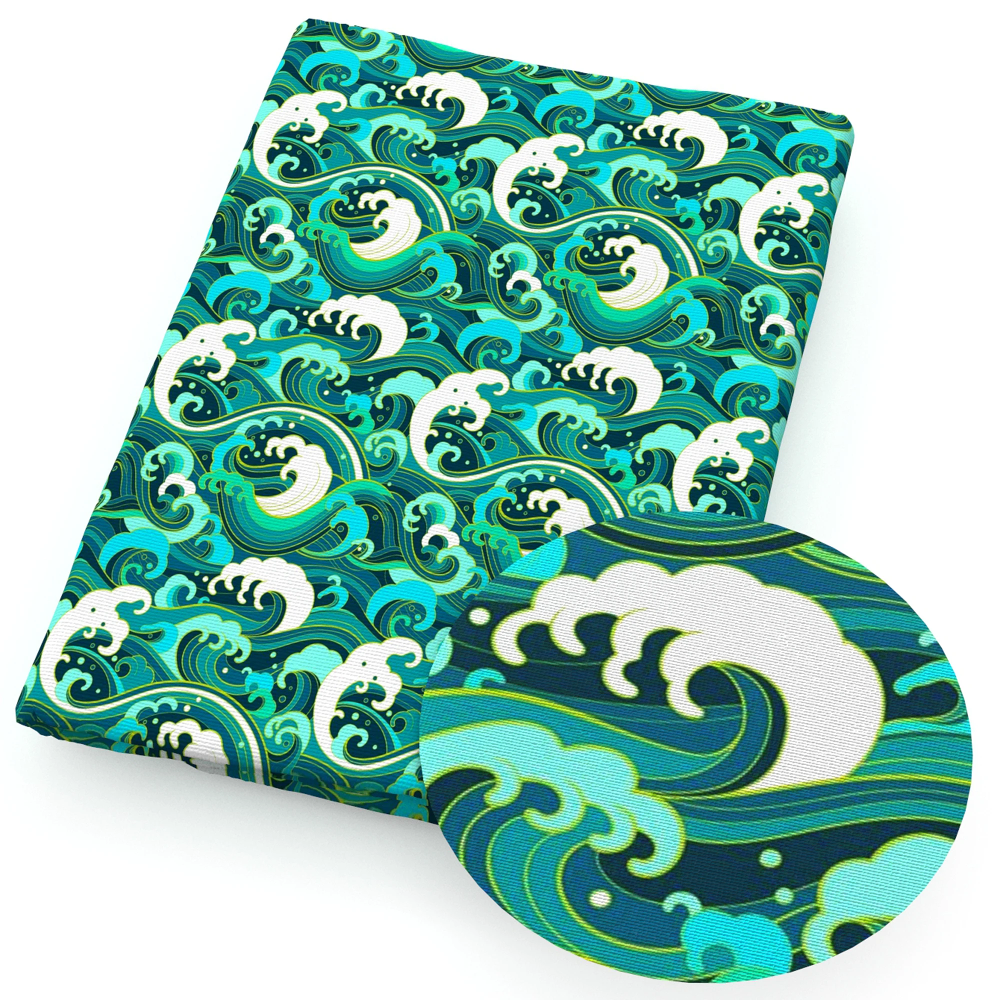 Ткань хлопковая Полиэстеровая с принтом морской волны 50*145 см