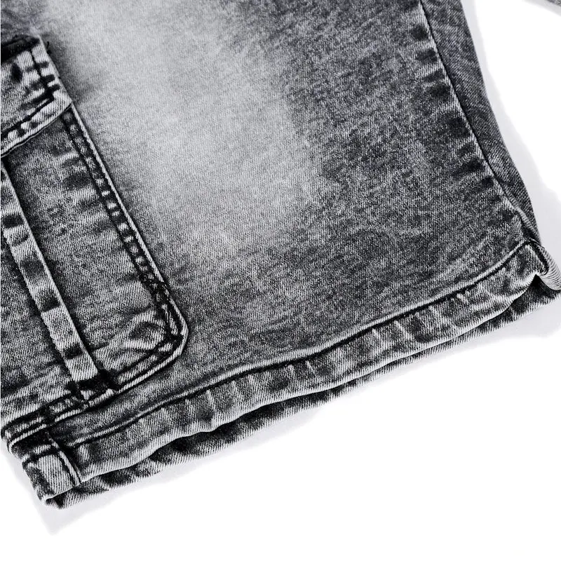 New Men's Double Pocket Washed Gray Denim Shorts Men's Summer Jeans