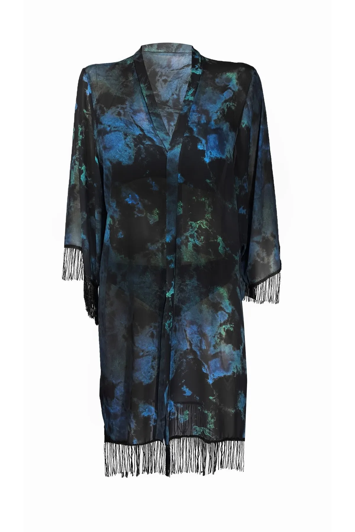

Women's Pareo Blue Batik Pattern Sleeve Skirt Tasseled Beach Dress Swimwear Cover Up Dress Sexy Tunic Suit Beachwear