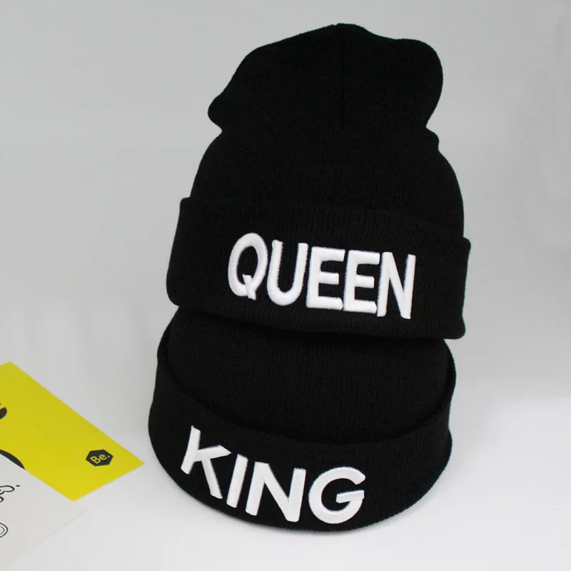

Beanies KING QUEEN Letter Embroidery Warm Hat Knitted Cap Hip Hop Men Women Lovers Street Dance Bonnet Skullies Black White