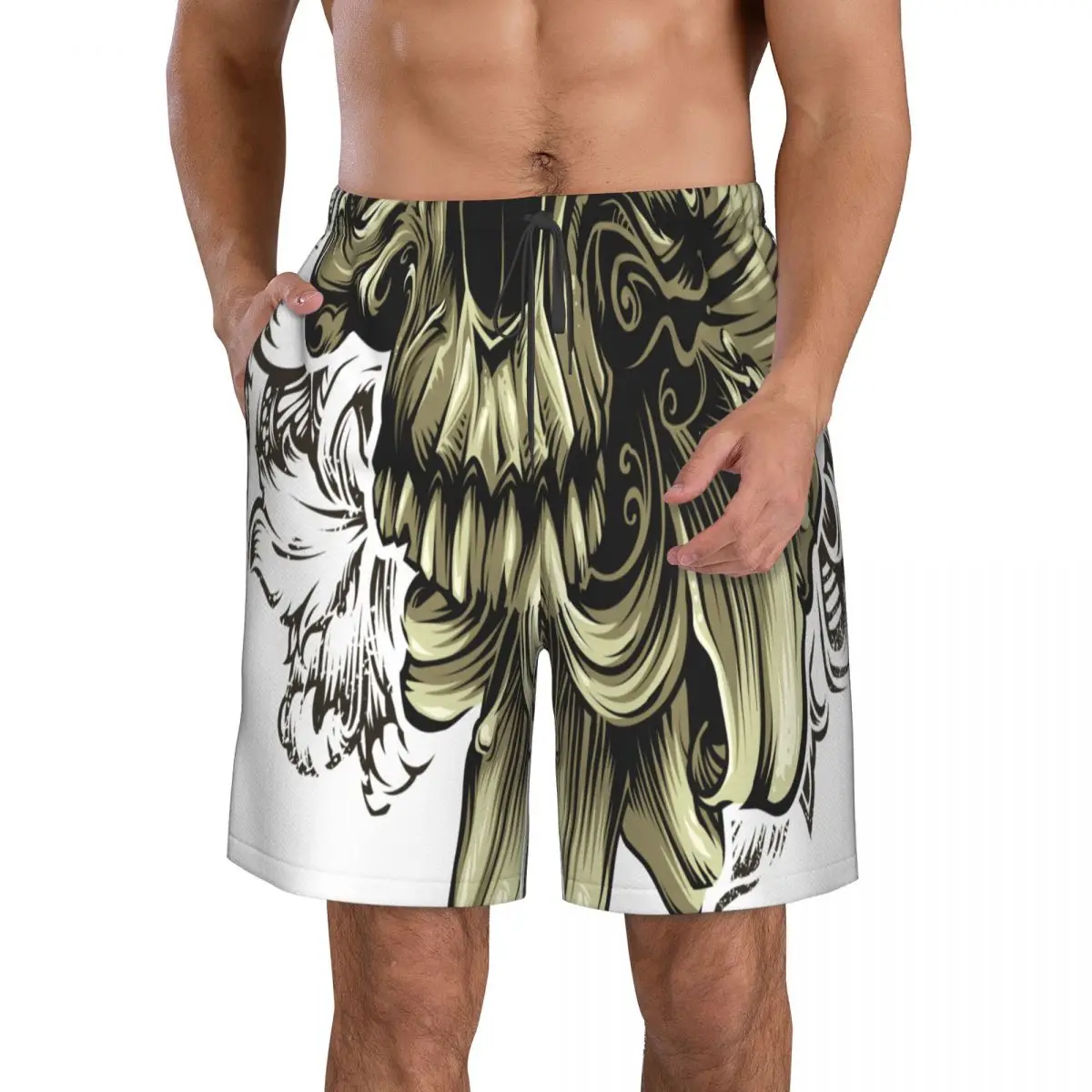 Мужская быстросохнущая пляжная одежда, купальник с цветочным принтом в виде черепа, Мужской купальный костюм 2022, летняя мужская одежда для купания