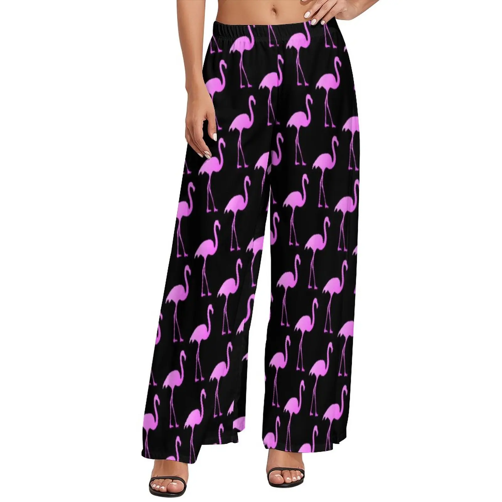 

Birds Print Straight Pants Pink Flamingo Sexy Wide Pants Women Oversized Beach Print Trousers