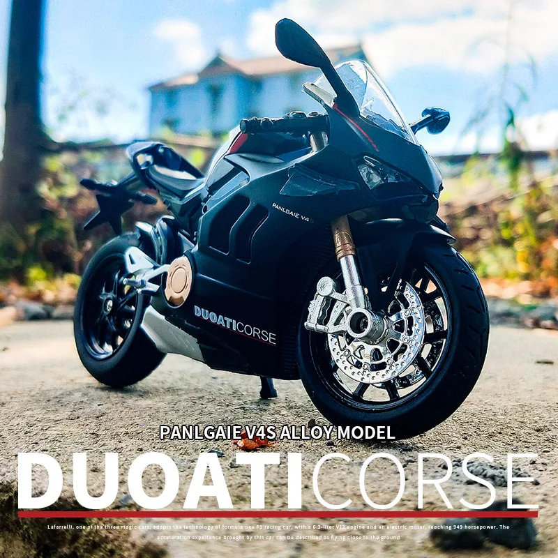 

Модель гоночного мотоцикла Ducati Panigale V4S из сплава, Коллекционная модель из металла для езды по пересеченной местности, детская игрушка в пода...
