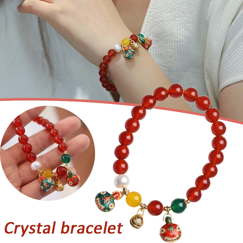 

Beads Bracelet with Lucky Breast Decor Natural Crystal Stone Wrist Jewelry Gift for Men Women XRQ88