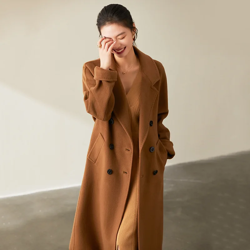 

Весна 2023, классическое высококлассное двустороннее кашемировое пальто, женское повседневное шерстяное пальто средней длины, Женское пальто 101801