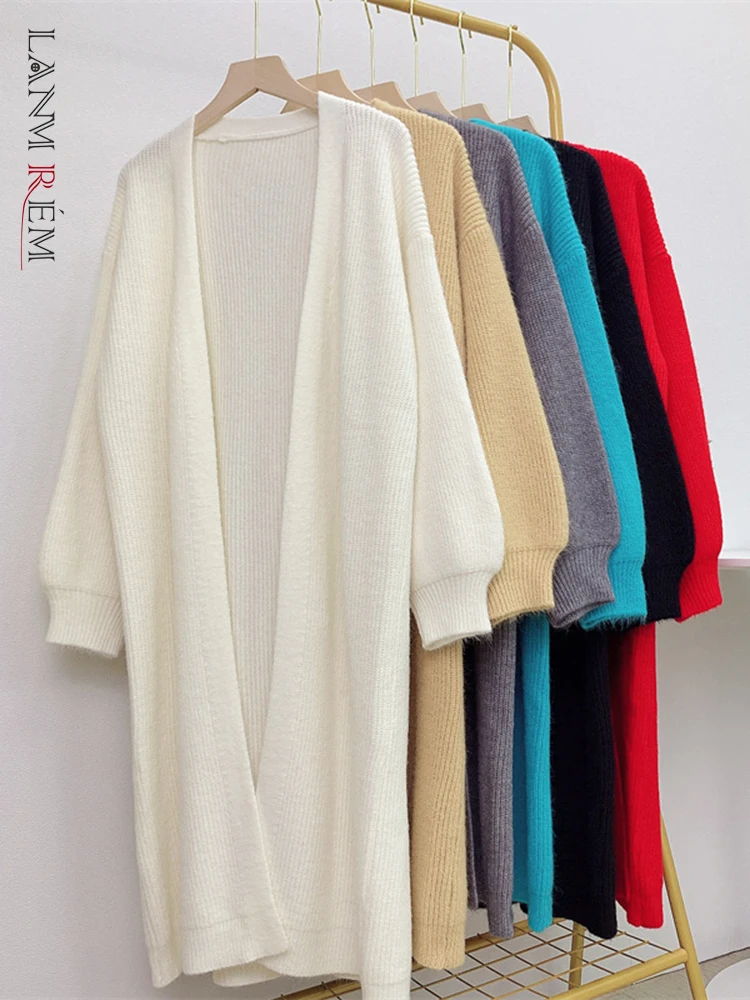 

LANMREM трикотажные свитера средней длины для женщин Свободный Повседневный Кардиган Женская верхняя одежда корейский стиль осень зима 2R4963