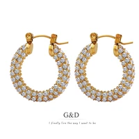 gd luxury hoop earrings full zircon crystal circle earring tarnish free gold color stainless steel jewelry for women aretes