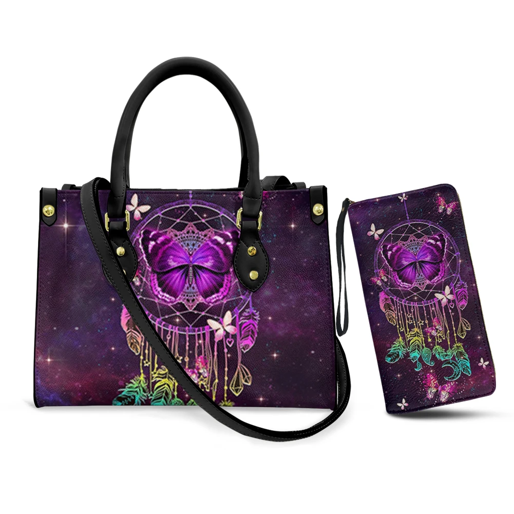 Belidome Dreamcatcher Butterfly 2pcs Tote Bags Leather Purses and Handbags Set for Women Top Handle Shoulder Bags Sac A Main