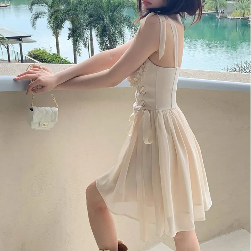 

Женское винтажное кружевное платье-трапеция, праздничное пляжное платье мини с вырезом лодочкой и высокой талией, офисное платье черного ц...