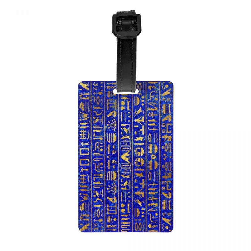 

Blue Lapis And Gold Hieroglyphics Luggage Tags for Suitcases Funny Ancient Egypt Art Baggage Tags Privacy Cover ID Label