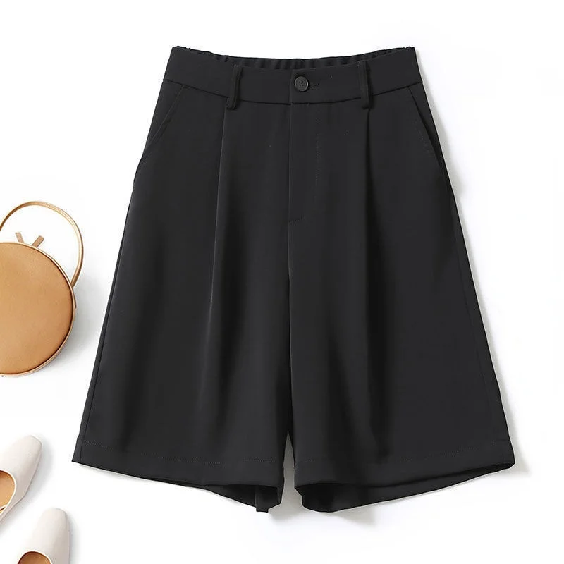 

2023Casual shorts, White Suit Shorts Women High Waist Oversized Women's Summer Shorts Button Pockets Straight Shorts Ladies Kne