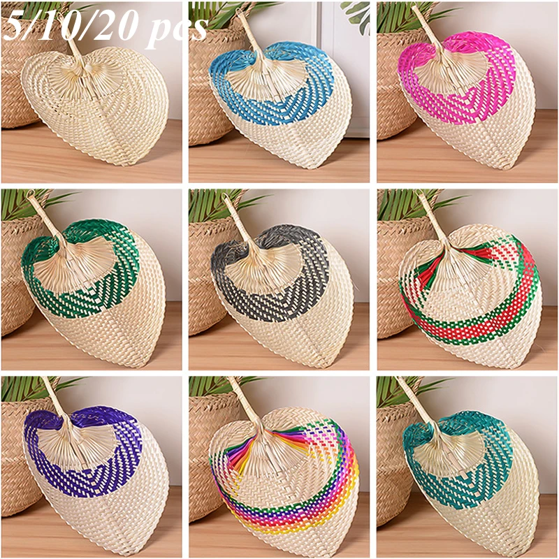 

5/10/20pcs Pure Handmade DIY Peach-shaped Bamboo Woven Fan Summer Cooling Colored Chinese Style Hand Fans For Home Wedding Decor