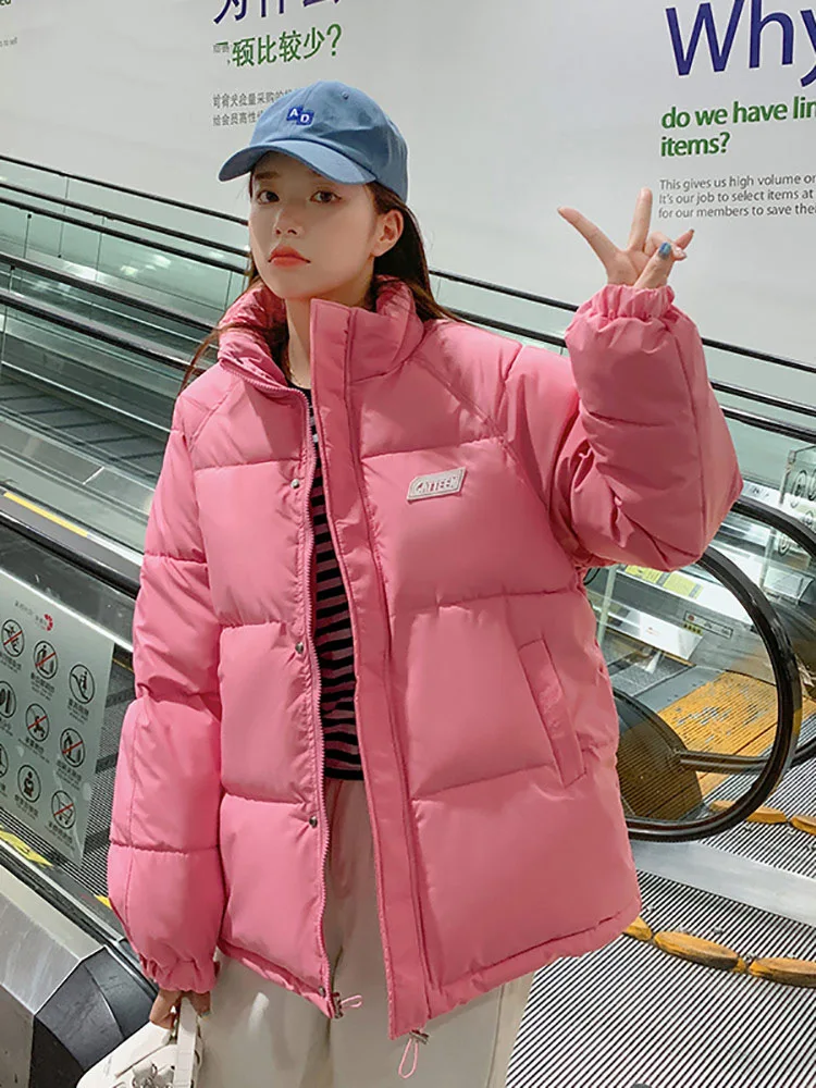 New Winter Puffer Jacket Women Fashion Loose Pockets Thick Short Parkas Stand Collar Winter Clothes Women Coats