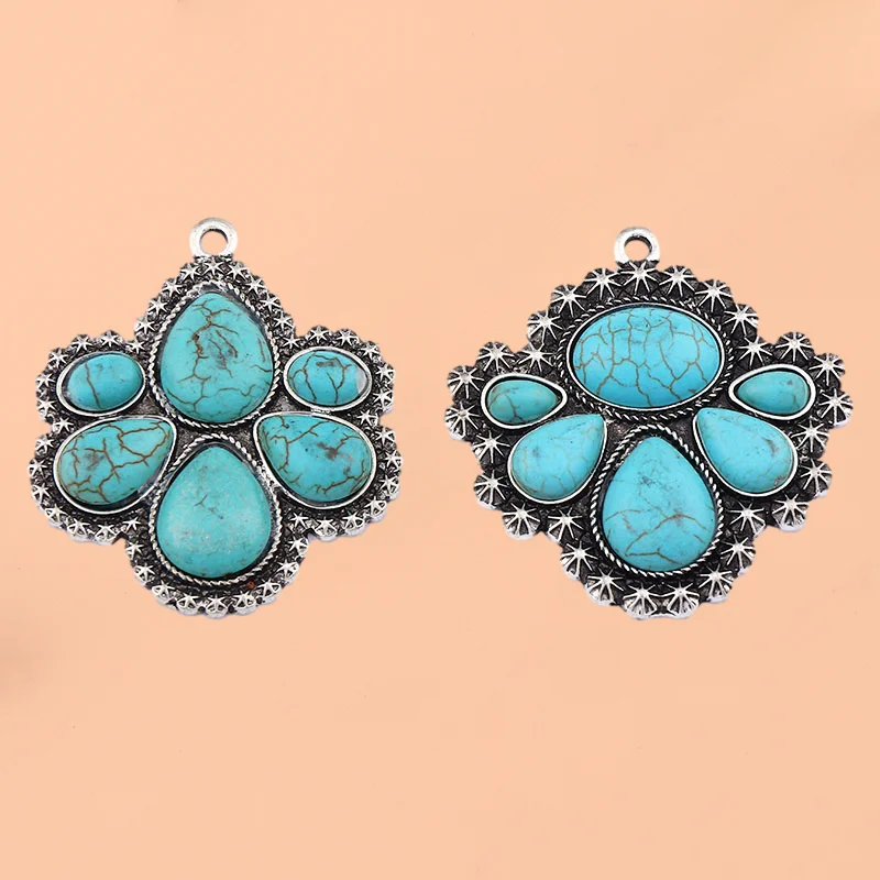 

2pcs/Lot Tibetan Silver Boho Imitation Turquoises Tree Charms Pendants for DIY Necklace Jewelry Making Findings Accessories