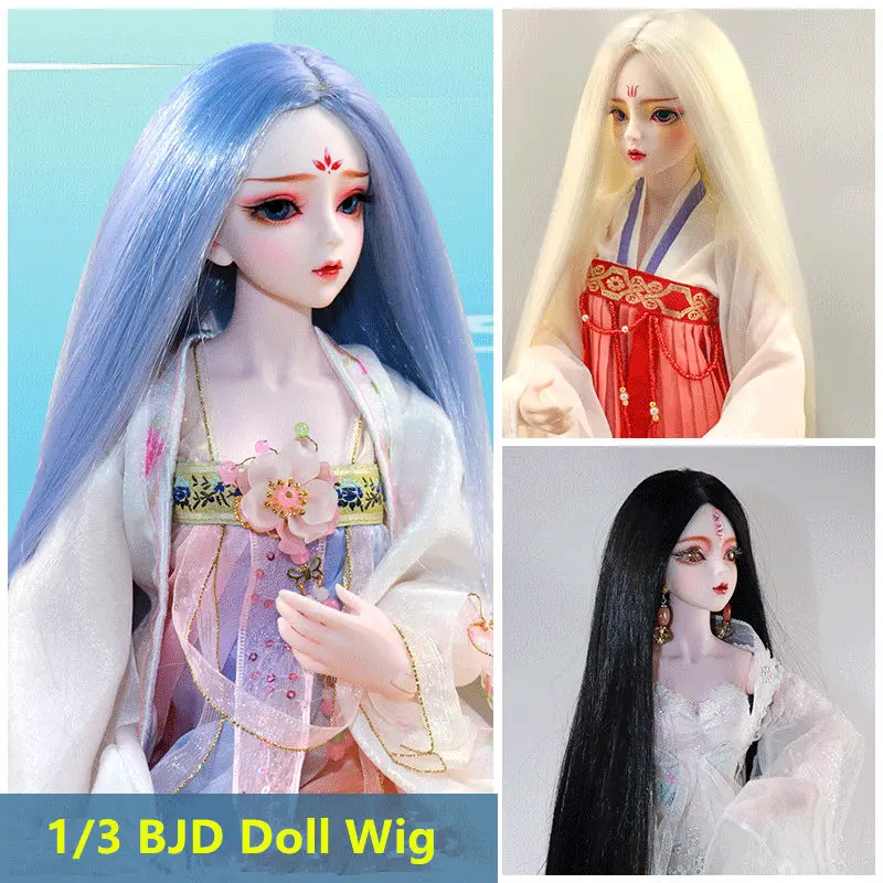 

60cm Doll's Wig White/black Straight Wigs Fit To 1/3 Bjd Doll Head Circumference 20-23cm Net Cover Doll Accessories