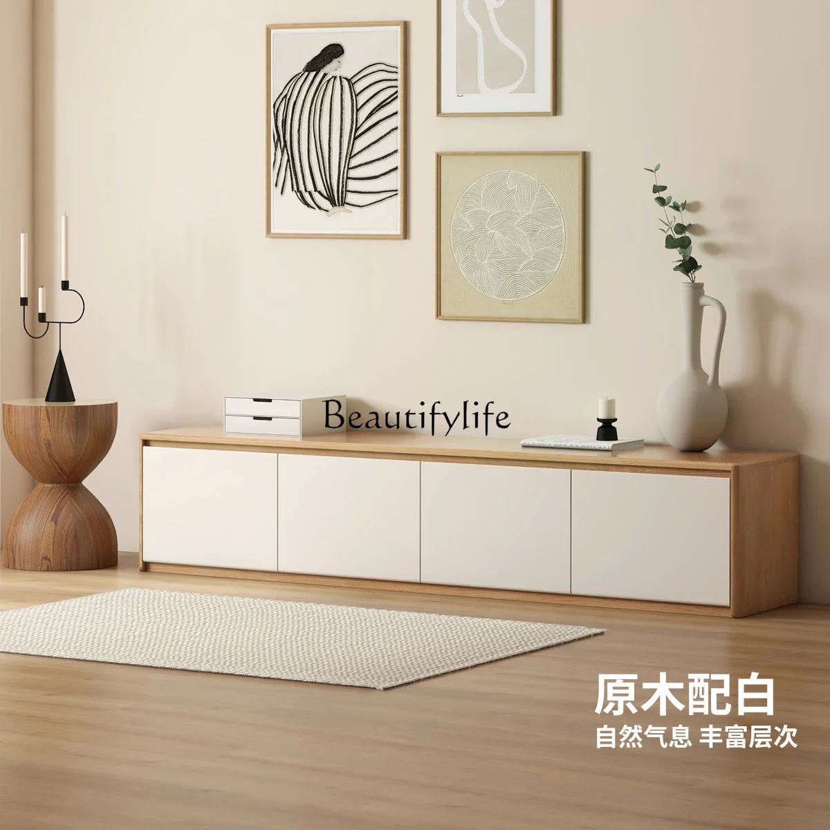 Шкаф для телевизора из массива дерева современный простой белый шкаф хранения